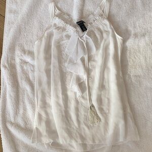 White House Black Market White Ruffle Blouse